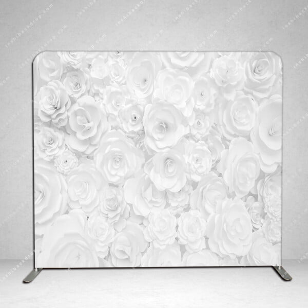 white floral photo booth backdrop