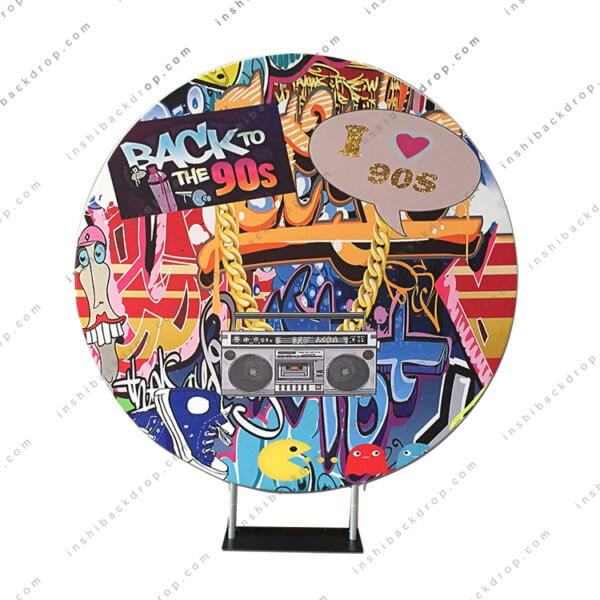 90s birthday party round backdrop stand